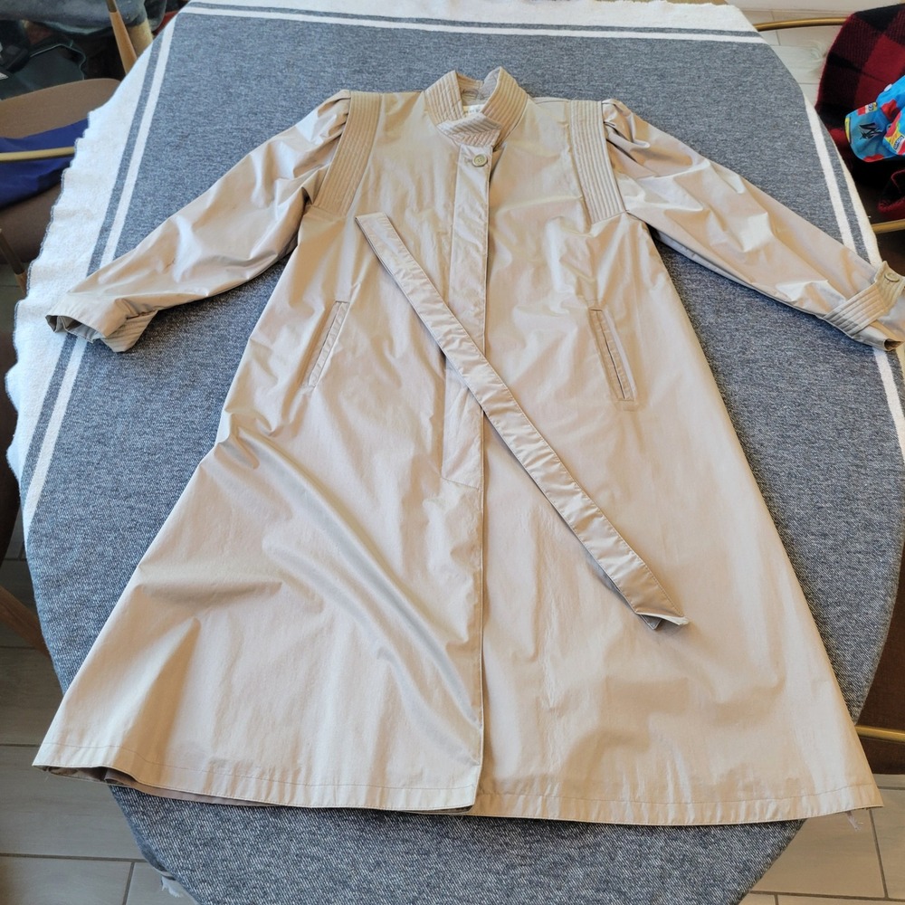 Vintage Charles Klein Tan Beige Trench Coat Long Duster Belted Size 14 Korea
